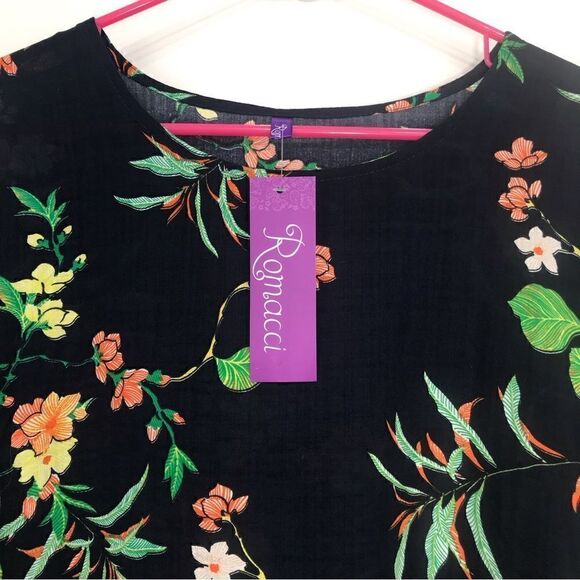 Romacci Navy Blue Floral Print Lightweight Cotton Popover Dress NEW - Picture 3 of 12